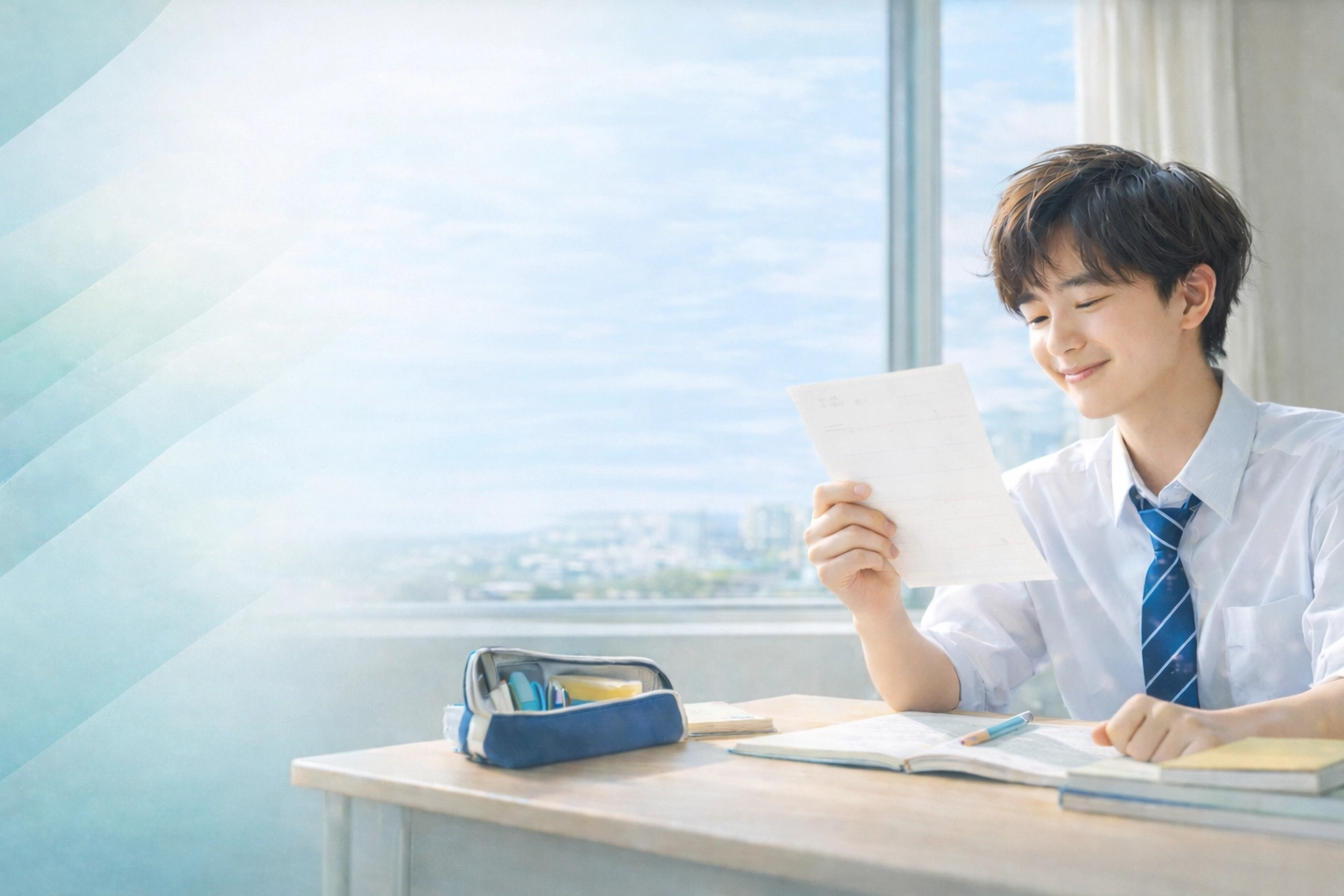 テストの点数が上がって笑顔の学生